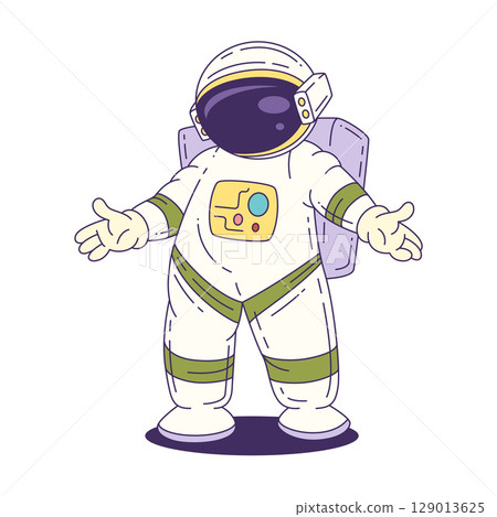Cartoon Astronaut Mascot In White Suit With Jetpack Ready For Fun Space Exploration Adventure Cartoon Astronaut Mascot In White Suit With Jetpack Ready For Fun Space Exploration Adventure 129013625