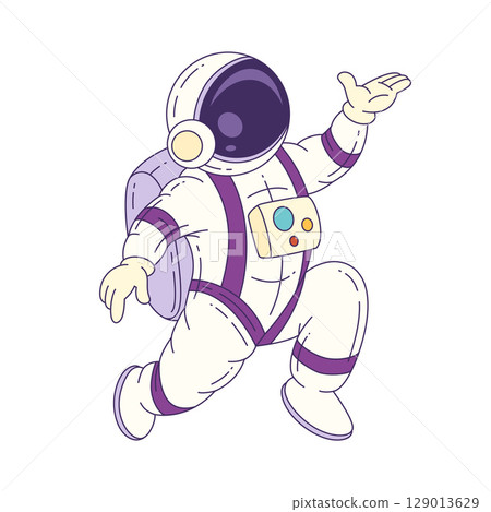 Cartoon Mascot Astronaut In Space Suit Standing Ready For Exploration And Cosmic Adventure 129013629