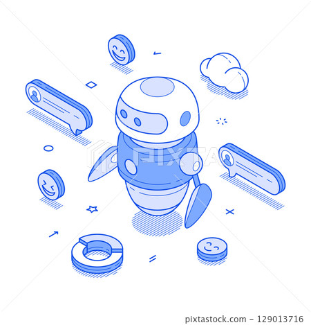 AI chatbot artificial intelligence robotic assistance communication minimalist isometric vector 129013716