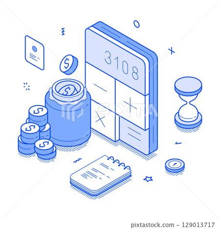 Budget planning accounting and bookkeeping money calculation minimalist isometric vector Budget planning accounting and bookkeeping money calculation minimalist isometric vector 129013717
