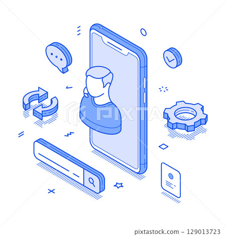Technical support smartphone application chatbot assistant digital technology isometric vector 129013723