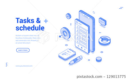 Tasks and schedules presented in isometric line design for modern planning and organization Tasks and schedules presented in isometric line design for modern planning and organization 129013775