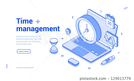 Strategies for effective time management illustrated in isometric design Strategies for effective time management illustrated in isometric design 129013779