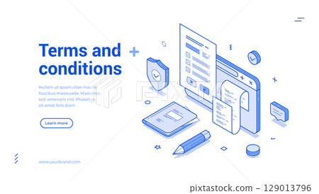Explore essential terms and conditions with modern isometric design for clarity 129013796