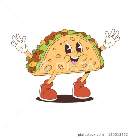 Taco Character Mascot with Shoes and Hands Smiling Cartoon Vector Illustration for Food Advertising 129013852