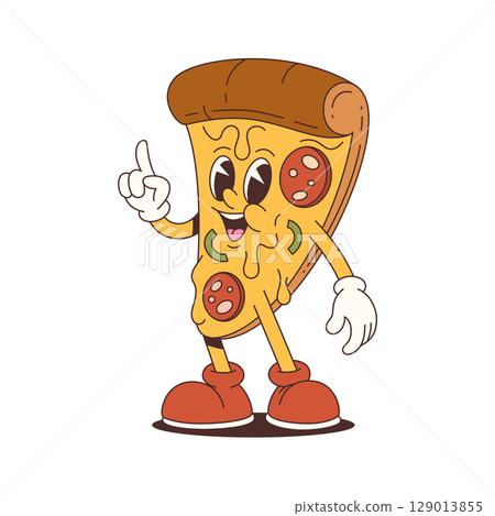 Pizza Character Mascot with Gloves and Shoes Standing Cheerfully Cartoon Vector 129013855