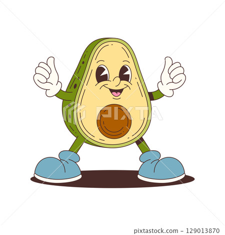 Smiling Avocado Mascot Character With Thumbs Up Wearing Blue Shoes For Healthy Food Design Smiling Avocado Mascot Character With Thumbs Up Wearing Blue Shoes For Healthy Food Design 129013870