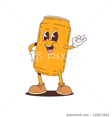 Friendly Cartoon Can Mascot With Cheerful Smile And Peace Sign For Food Advertising Campaigns 129013881