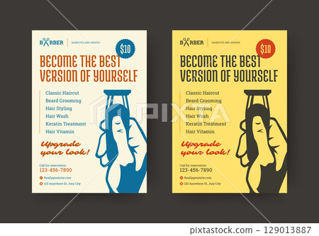 Barbershop Promotional Flyer Design with Hand Holding Trimmer and Retro Typography Elements Barbershop Promotional Flyer Design with Hand Holding Trimmer and Retro Typography Elements 129013887