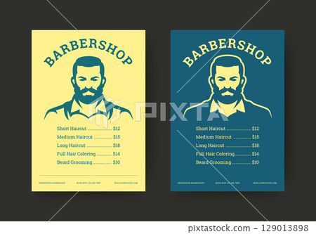 Barbershop Flyer Template with Retro Male Portrait and Price List for Haircut Services Design Barbershop Flyer Template with Retro Male Portrait and Price List for Haircut Services Design 129013898