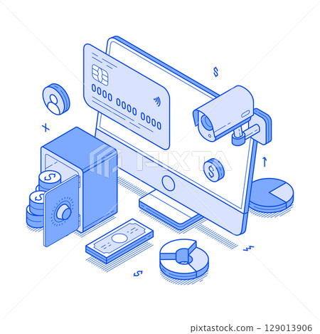 Online banking user account payment secure money storage minimalist isometric vector Online banking user account payment secure money storage minimalist isometric vector 129013906