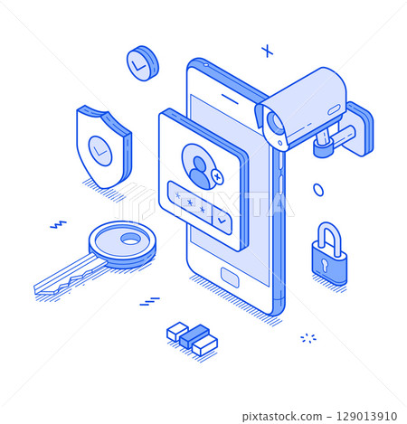 Smartphone user account security personal data information protect minimalist isometric vector 129013910