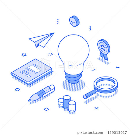Business innovation idea generation creative brainstorming minimalist isometric vector Business innovation idea generation creative brainstorming minimalist isometric vector 129013917