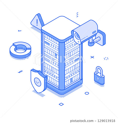 Big data secure analyzing cloud computing network digital information minimalist isometric vector 129013918