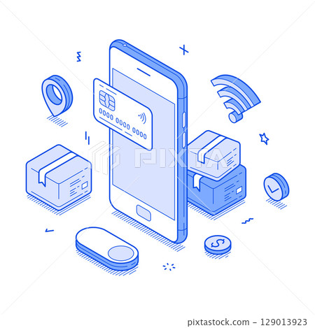 Online shopping order delivery smartphone payment application minimalist isometric vector 129013923