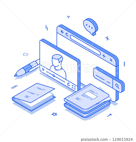 E learning online distance education video lesson webinar lecture minimalist isometric vector 129013924