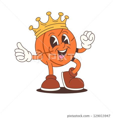Cool Basketball Mascot Character Wearing Crown And Boots Giving Thumbs Up Cartoon Vector Illustration 129013947