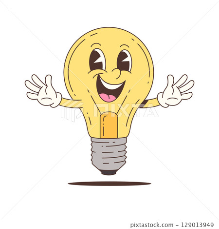 Mascot Cartoon Lightbulb Character with Smiling Expression and Waving Hands Vector Illustration 129013949