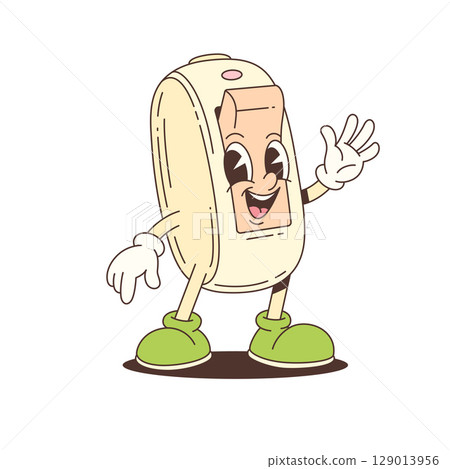 Mascot Cartoon Electric Light Switch Character with Happy Face and Green Shoes Vector Illustration Mascot Cartoon Electric Light Switch Character with Happy Face and Green Shoes Vector Illustration 129013956