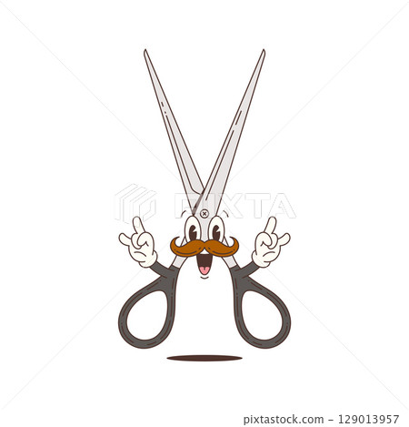 Mascot Cartoon Character of Scissors with Mustache and Funny Hands in Vector Illustration Style 129013957