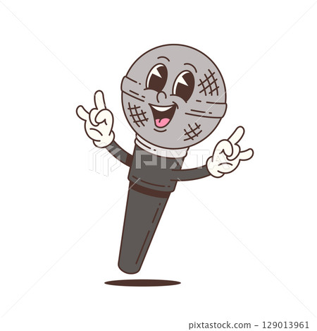 Funny Mascot Character with Hands Up and Peace Sign, Cartoon Ball with Face, Happy Expression, Vector Illustration Funny Mascot Character with Hands Up and Peace Sign, Cartoon Ball with Face, Happy Expression, Vector Illustration 129013961