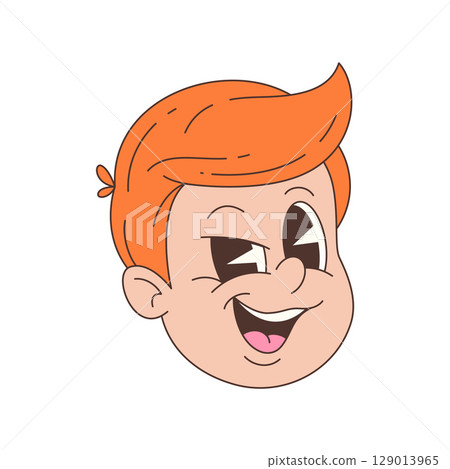 Cheerful Boy Head Character Mascot with Red Hair in Retro Style Cartoon Vector Illustration Cheerful Boy Head Character Mascot with Red Hair in Retro Style Cartoon Vector Illustration 129013965