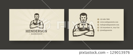 Beige Barbershop Retro Business Card Design Beige Barbershop Retro Business Card Design 129013976