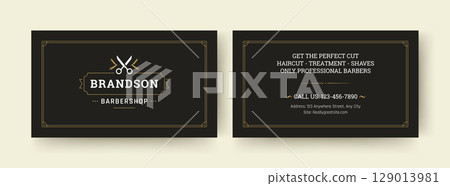 Elegant Barber Business Card Template with Logo Design and Contact Information for Professional Branding 129013981
