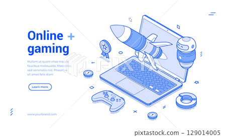Online gaming esport cyberspace virtual video game isometric web banner vector illustration 129014005