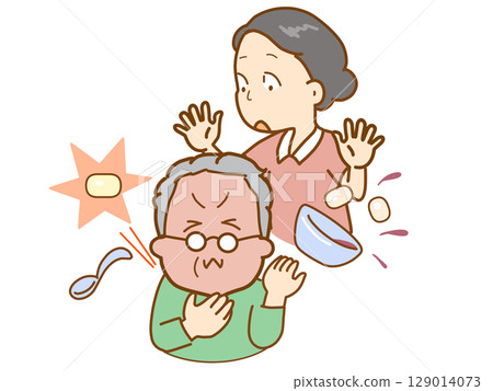 因身體機能衰退而發生食物噎住的老人 129014073