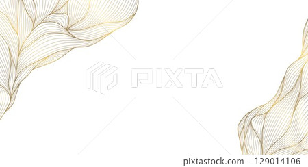 Vector golden line wave frame, curve premium art background. Luxury ocean banner, could backdrop, modern texture. Elegant glitter organic elements, leaves Vector golden line wave frame, curve premium art background. Luxury ocean banner, could backdrop, modern texture. Elegant glitter organic elements, leaves 129014106