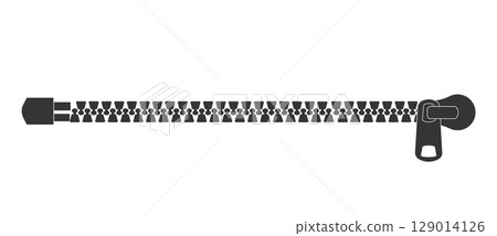 Zipper silhouette, zipper lock or unlock. Fastener slide with puller. Split cloth pulling zip. Apparel accessories simple drawing. 129014126