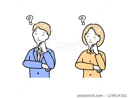 把手放在手肘上思考的男男女女 129014162