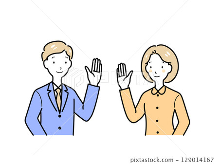 A man and a woman inviting each other 129014167