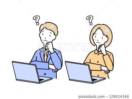 Men and women who are worried in front of the computer 129014168