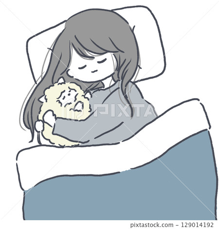 A woman sleeping while hugging a sheep 129014192