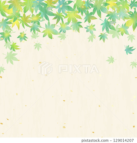 A vector background illustration of blue maple leaves and Japanese paper with a beautiful green gradient 129014207