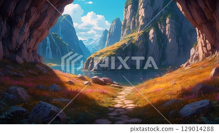 Game background: The entrance to the ruins dungeon at the end of the cave 129014288