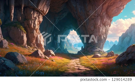 Game background: The entrance to the ruins dungeon at the end of the cave 129014289
