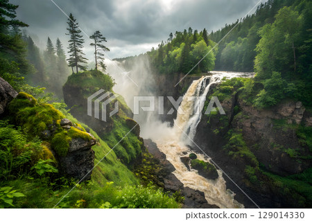 waterfall in the mountains 129014330