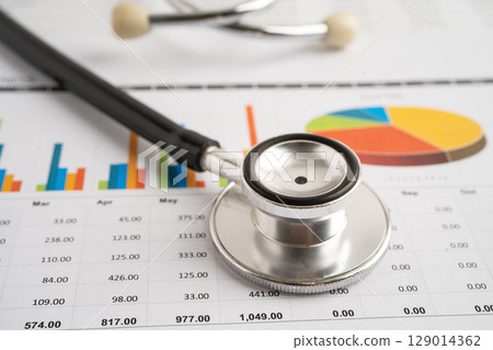 Stethoscope on spreadsheet and graph paper, Finance, Account, Statistics, Investment, Analytic research data economy and Business company. Stethoscope on spreadsheet and graph paper, Finance, Account, Statistics, Investment, Analytic research data economy and Business company. 129014362