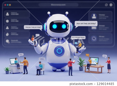 robot working on computer network graphic 129014485