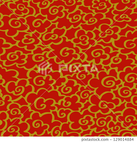 Seamless vector pattern with traditional swirling Asian clouds in gold on red, inspired by brocade textiles Seamless vector pattern with traditional swirling Asian clouds in gold on red, inspired by brocade textiles 129014884