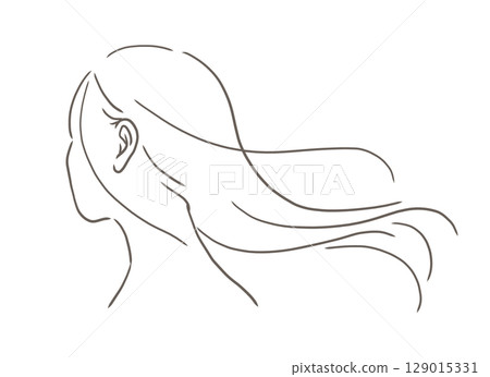 Illustration material of a woman with beautiful long hair blowing in the wind Illustration material of a woman with beautiful long hair blowing in the wind 129015331