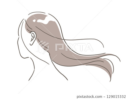 一位美麗的長髮在風中飄揚的女人的插圖素材 129015332