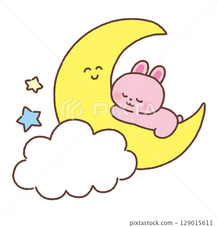 Cute rabbit sleeping on the moon 129015611