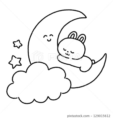 Cute rabbit sleeping on the moon line drawing 129015612