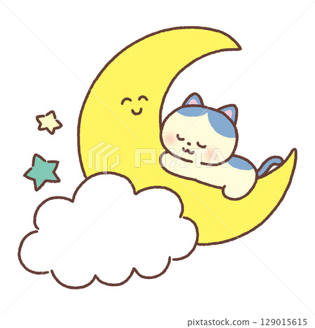 睡在月亮上的可愛貓咪 129015615