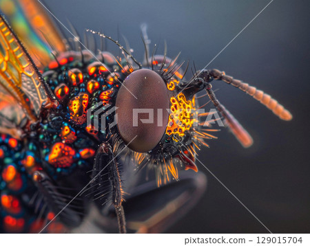 Close-Up of Vibrant Insect Showing Exquisite Colors and Details 129015704