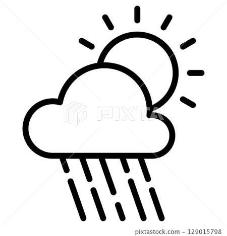 Cloud and Sun with Rain Line Icon Vector Cloud and Sun with Rain Line Icon Vector 129015798